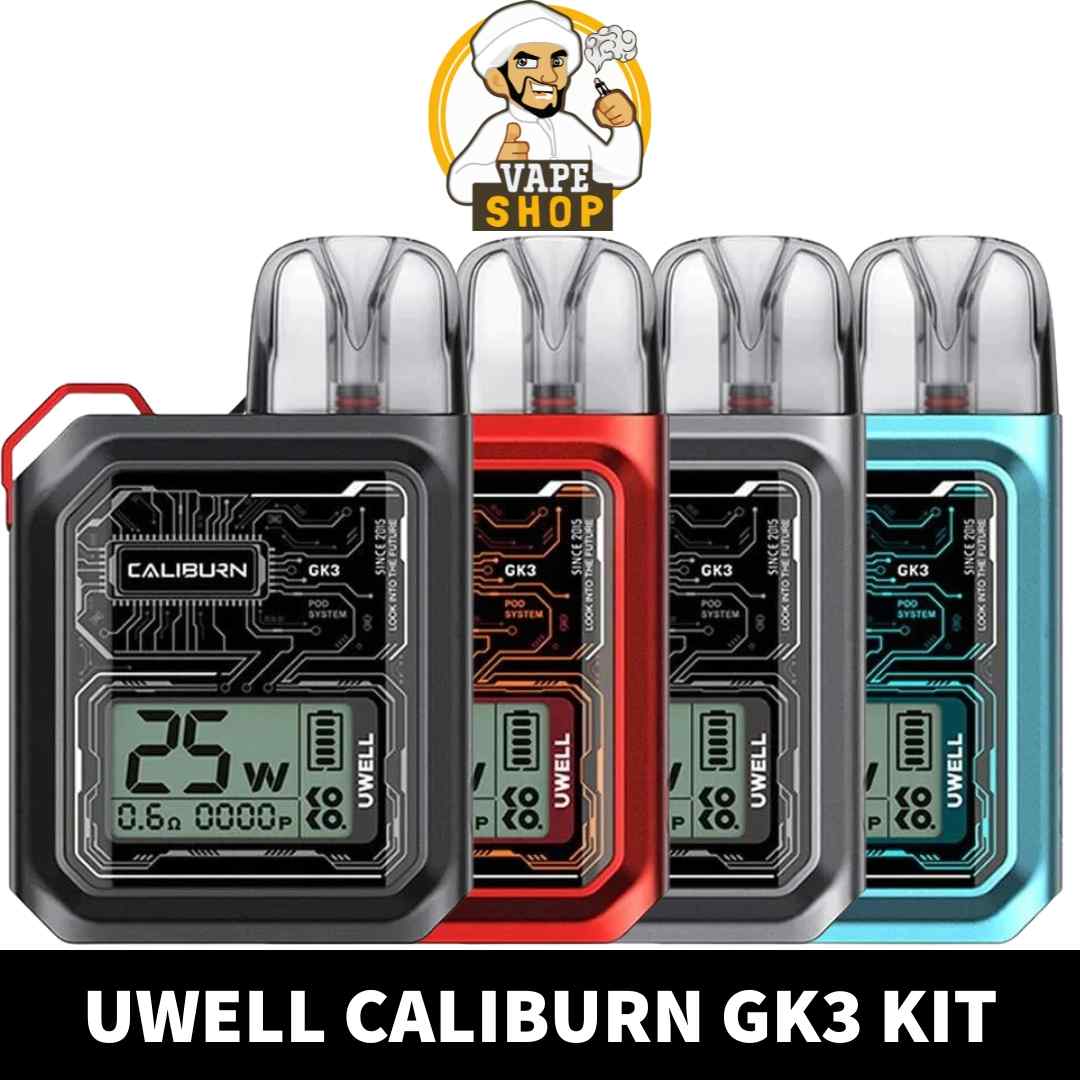 Buy-UWELL-Caliburn-GK3-Kit-of-25W-and-900mAh-in-Dubai-Available-Color_-Black-Blue-Red-and-Silver-Caliburn-GK3-Pod-System-Near-Me.jpg UWELL Caliburn GK3 Kit 25W Pod System 2.5ml Vape Kit 900mAh Starter Kit in Dubai, UAE - Image 1