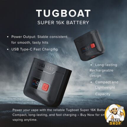 Tugboat-Super-16k-Battery-550mAh-430x430-1.jpg Tugboat Super 16000 puffs battery pack 550mAh In Dubai - Image 1